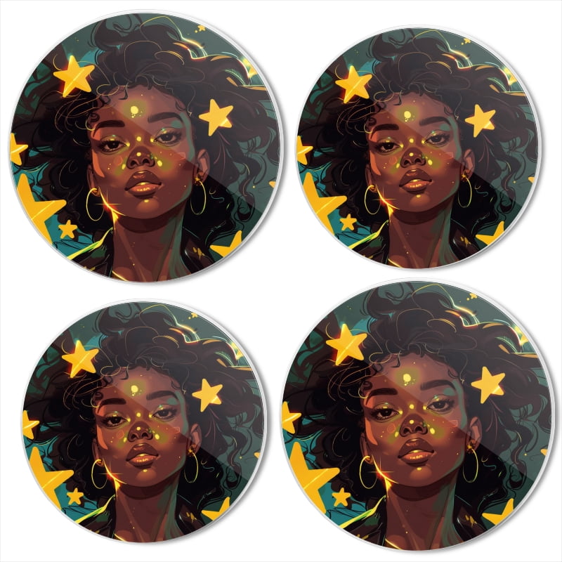 BaHomeck Electric Stove Burner Covers Set of 4,Round Metal Gas Stove Burner Covers 8 Inch and 10 Inch,Kitchen Decor,Beautiful African American Woman With Black Hair