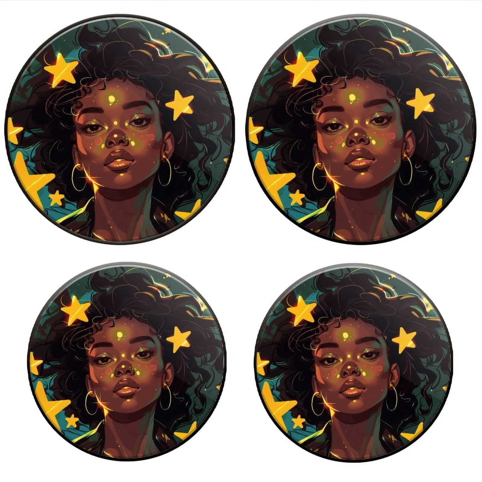 BaHomeck Electric Stove Burner Covers Set of 4,Round Metal Gas Stove Burner Covers 8 Inch and 10 Inch,Kitchen Decor,Beautiful African American Woman With Black Hair