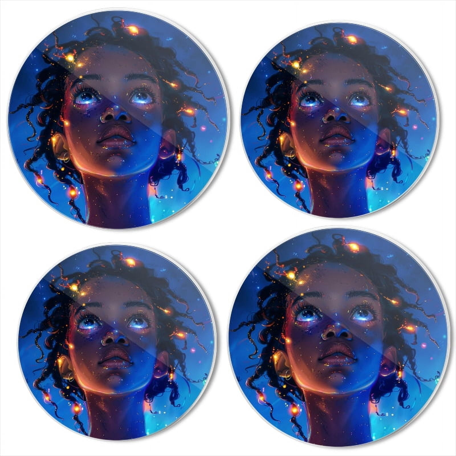 Bahomeck Electric Stove Burner Covers Set Of 4,Beautiful Black Woman With Glowing Eyes And Short Hair Metal Gas Stove Burner Covers,Protecting Gas Stoves,8 Inch And 10 Inch