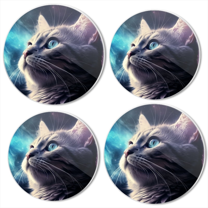 Bahomeck Electric Stove Burner Covers Set Of 4,Beautiful Cat With Blue Eyes Looks Up At The Sky Metal Gas Stove Burner Covers,Protecting Gas Stoves,8 Inch And 10 Inch
