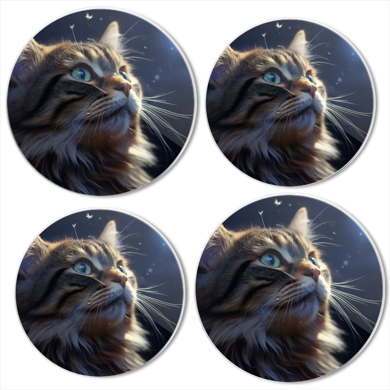Bahomeck Electric Stove Burner Covers Set Of 4,Beautiful Fluffy Cat Gazing At The Stars Metal Gas Stove Burner Covers,Protecting Gas Stoves,8 Inch And 10 Inch