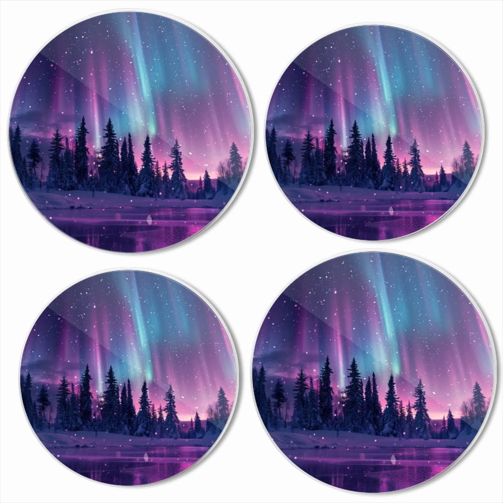 Bahomeck Electric Stove Burner Covers Set Of 4,Beautiful Northern Lights Display Over The Snowy Forest Metal Gas Stove Burner Covers,Protecting Gas Stoves,8 Inch And 10 Inch