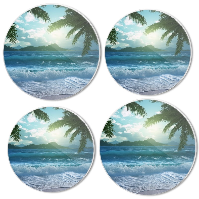 Bahomeck Electric Stove Burner Covers Set Of 4,Beautiful Tropical Beach With Palm Trees And Blue Waves Metal Gas Stove Burner Covers,Protecting Gas Stoves,8 Inch And 10 Inch