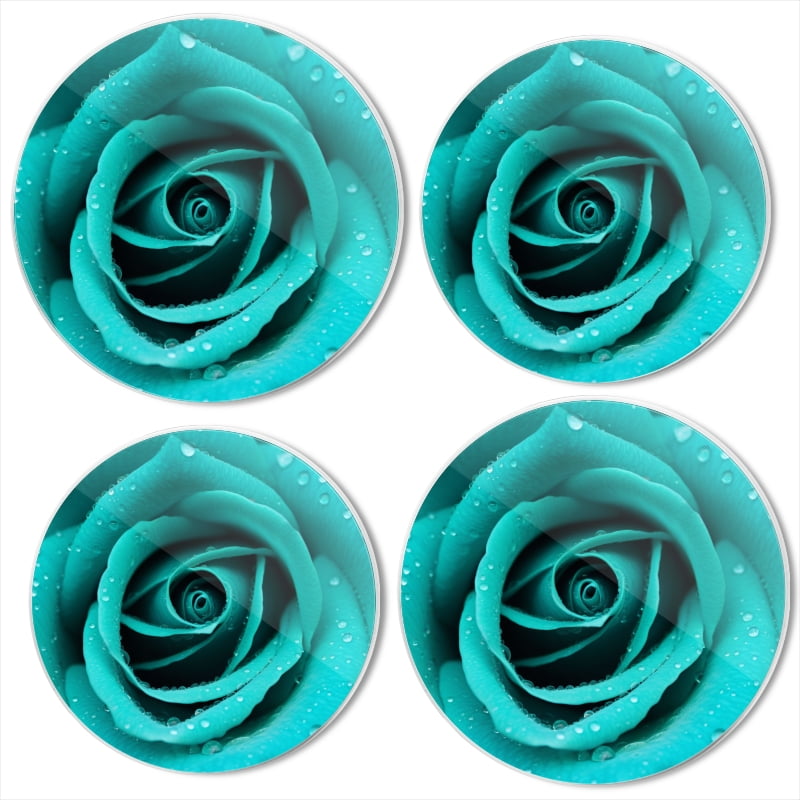 Bahomeck Electric Stove Burner Covers Set Of 4,Beautiful Turquoise Rose With Water Droplets On The Petals Metal Gas Stove Burner Covers,Protecting Gas Stoves,8 Inch And 10 Inch