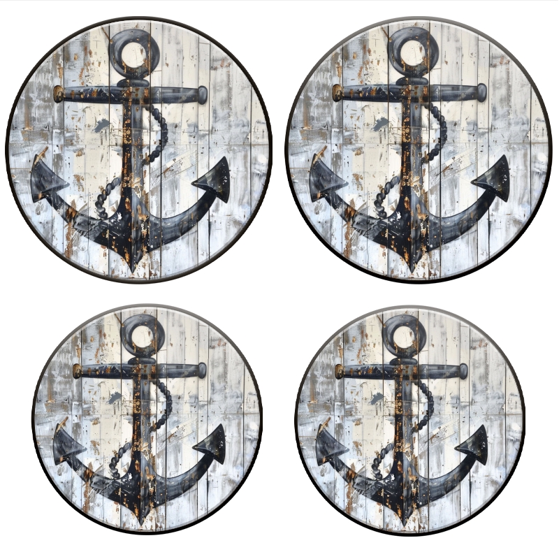 Bahomeck Electric Stove Burner Covers Set Of 4,Black Nautical Anchor On White Painted Wood Metal Gas Stove Burner Covers,Protecting Gas Stoves,8 Inch And 10 Inch
