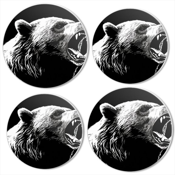 Bahomeck Electric Stove Burner Covers Set Of 4,Black And White Vector Graphic OfGrizzly Bear Roaring Metal Gas Stove Burner Covers,Protecting Gas Stoves,8 Inch And 10 Inch