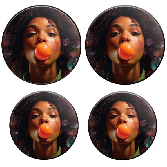 Bahomeck Electric Stove Burner Covers Set Of 4,Black Woman With Curly Hair Blowing Large Orange Bubble Gum Metal Gas Stove Burner Covers,Protecting Gas Stoves,8 Inch And 10 Inch