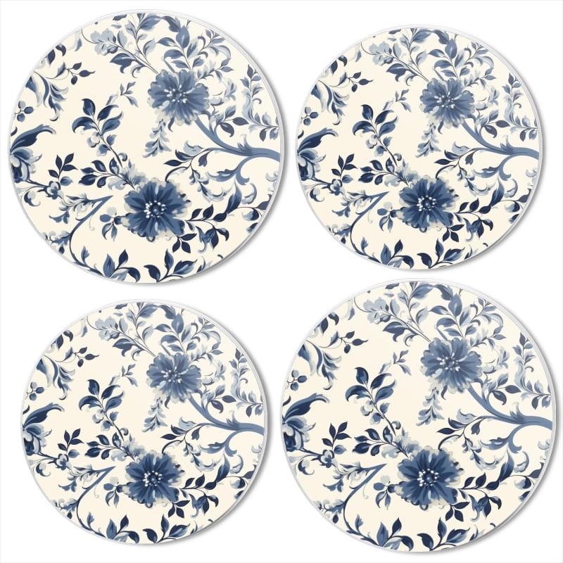 Bahomeck Electric Stove Burner Covers Set Of 4,Blue And White Porcelain-Style Floral Pattern With Large Flowers Metal Gas Stove Burner Covers,Protecting Gas Stoves,8 Inch And 10 Inch