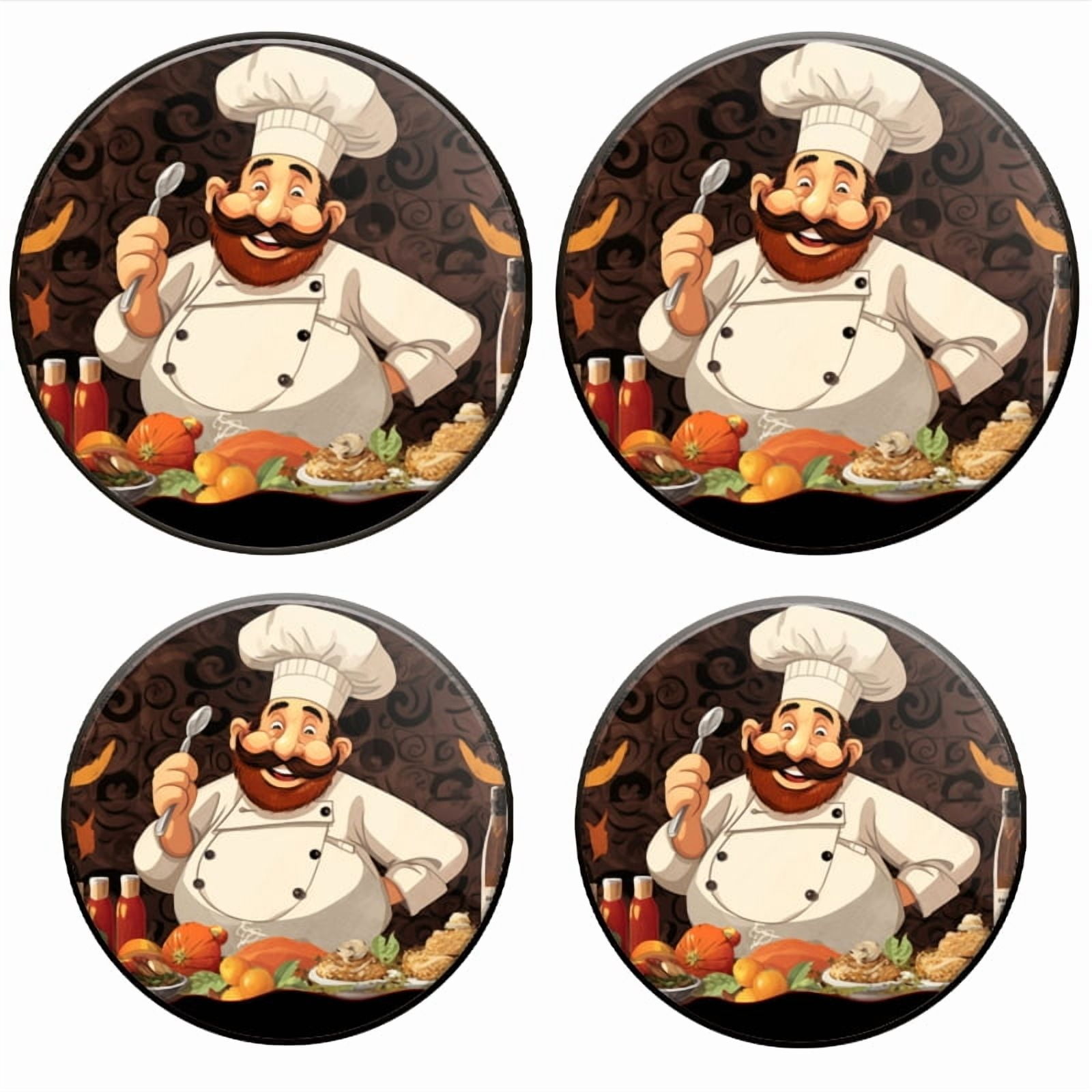Bahomeck Electric Stove Burner Covers Set Of 4,Cartoon Chef Holds Up Spoon While Standing Metal Gas Stove Burner Covers,Protecting Gas Stoves,8 Inch And 10 Inch