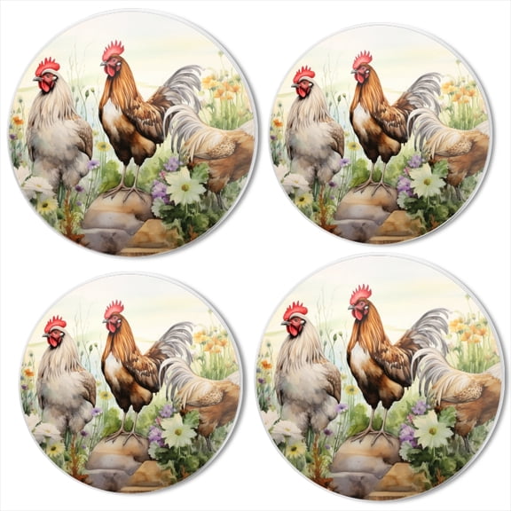 Bahomeck Electric Stove Burner Covers Set Of 4,Chickens In The Garden Surrounded By Wildflowers And Grasslands Metal Gas Stove Burner Covers,Protecting Gas Stoves,8 Inch And 10 Inch