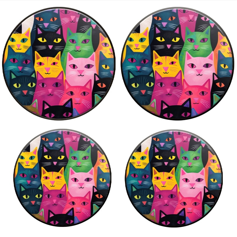 BaHomeck Electric Stove Burner Covers Set of 4,Round Metal Gas Stove Burner Covers 8 Inch and 10 Inch,Kitchen Decor,Colorful Cats Looking In Different Directions