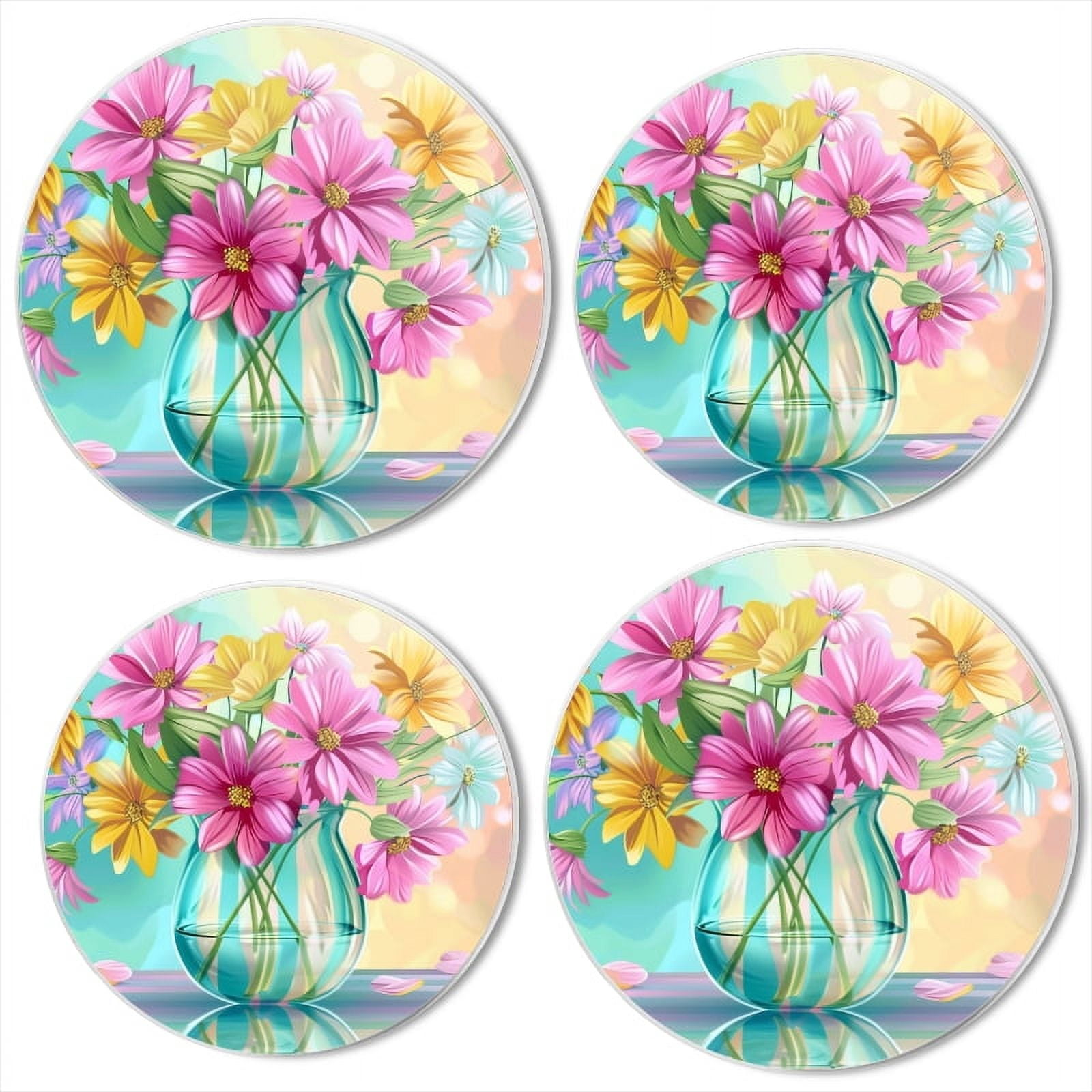 Bahomeck Electric Stove Burner Covers Set Of 4,Colorful Flowers In Glass Vase On Table With Blurred Background Metal Gas Stove Burner Covers,Protecting Gas Stoves,8 Inch And 10 Inch
