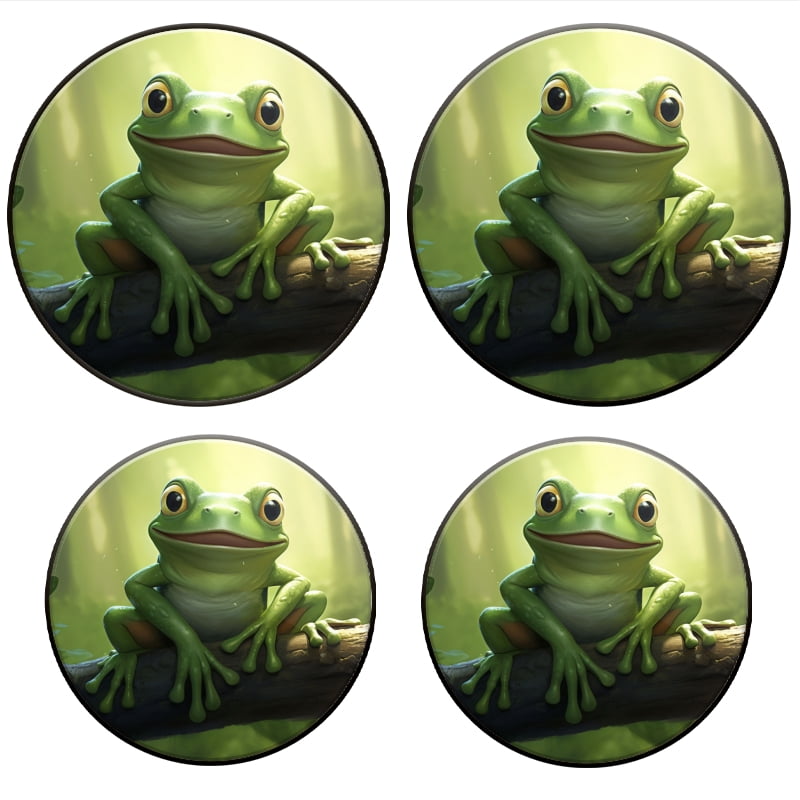 Bahomeck Electric Stove Burner Covers Set Of 4,Cute Cartoon Frog Sitting On The Branch Of Tree In Forest Metal Gas Stove Burner Covers,Protecting Gas Stoves,8 Inch And 10 Inch