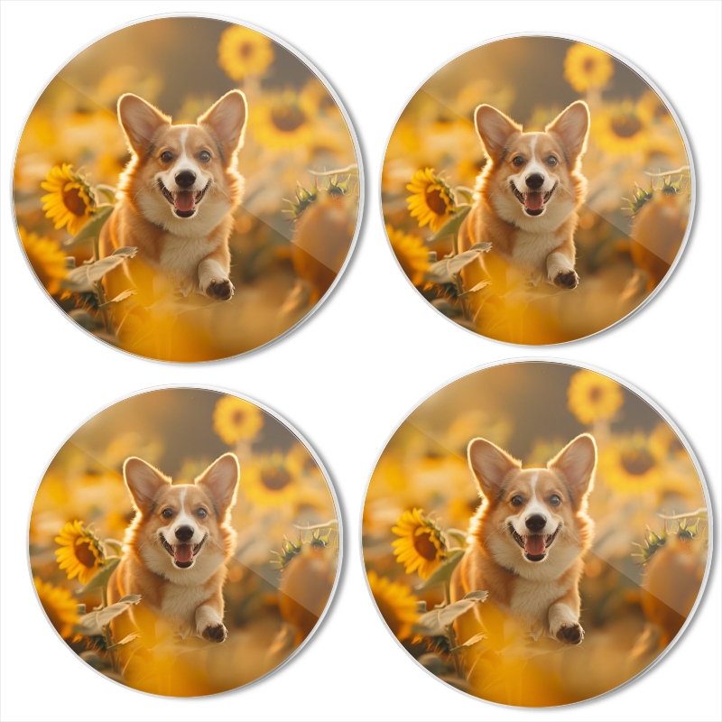 Bahomeck Electric Stove Burner Covers Set Of 4,Cute Corgi Running Through Sunflowers AndSmiling Metal Gas Stove Burner Covers,Protecting Gas Stoves,8 Inch And 10 Inch