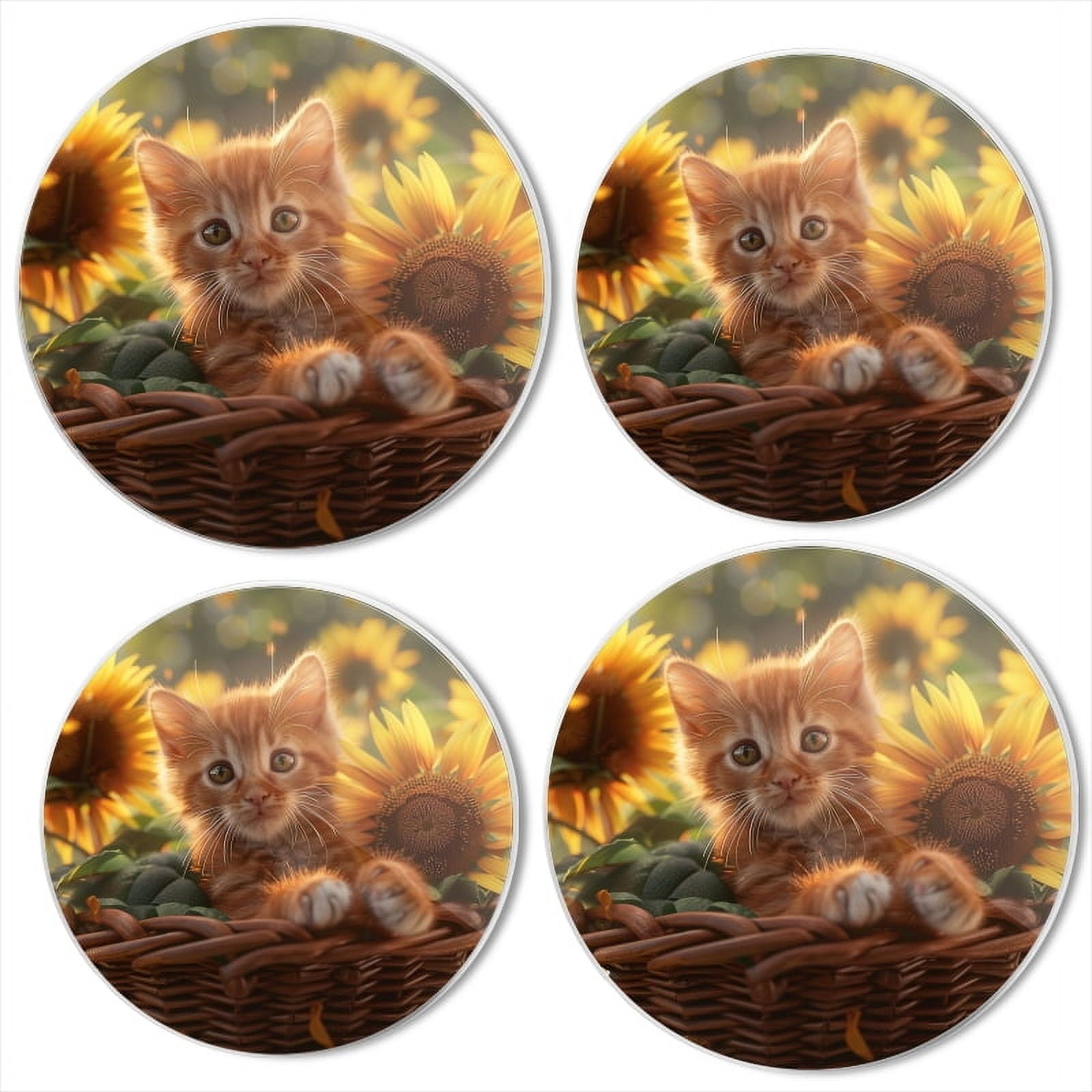 Bahomeck Electric Stove Burner Covers Set Of 4,Cute Ginger Kitten Sits In Basket Among SunflowersMetal Gas Stove Burner Covers,Protecting Gas Stoves,8 Inch And 10 Inch