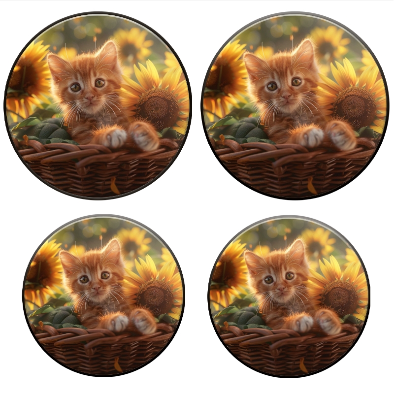 Bahomeck Electric Stove Burner Covers Set Of 4,Cute Ginger Kitten Sits In Basket Among SunflowersMetal Gas Stove Burner Covers,Protecting Gas Stoves,8 Inch And 10 Inch