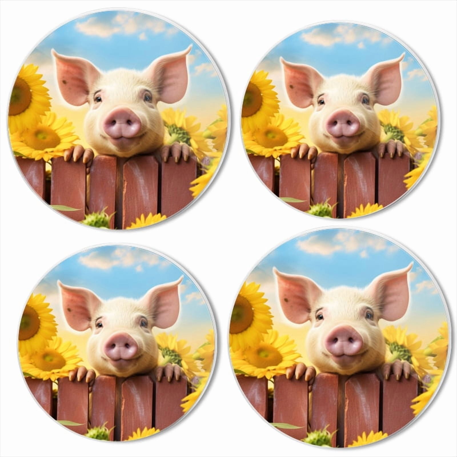 Bahomeck Electric Stove Burner Covers Set Of 4,Cute Pig Peeking Over The Fence With Sunflowers Metal Gas Stove Burner Covers,Protecting Gas Stoves,8 Inch And 10 Inch