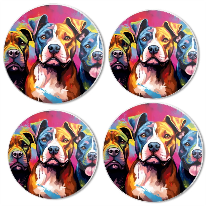 Bahomeck Electric Stove Burner Covers Set Of 4,Cute Pit Bulls In Colorful Vector Art Style Metal Gas Stove Burner Covers,Protecting Gas Stoves,8 Inch And 10 Inch
