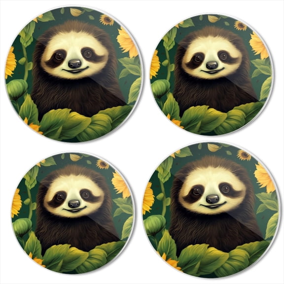 Bahomeck Electric Stove Burner Covers Set Of 4,Cute Sloth Smiling And Surrounded By Sunflowers Metal Gas Stove Burner Covers,Protecting Gas Stoves,8 Inch And 10 Inch