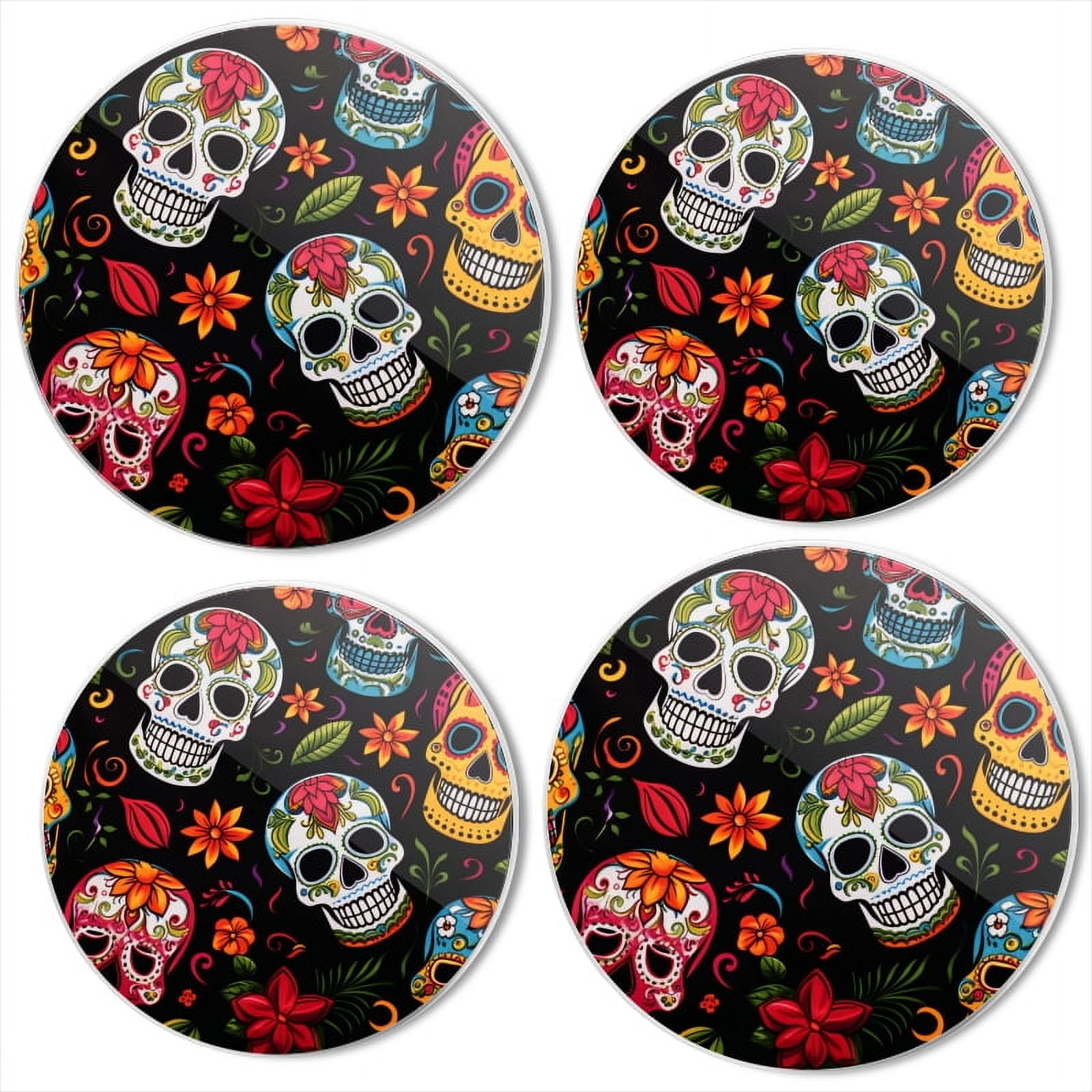Bahomeck Electric Stove Burner Covers Set Of 4,Day Of Death Skull Gothic Drawing Metal Gas Stove Burner Covers,Protecting Gas Stoves,8 Inch And 10 Inch