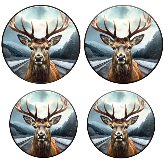 Bahomeck Electric Stove Burner Covers Set Of 4,Deer With Antlers Standing On The Side Of Empty Road Metal Gas Stove Burner Covers,Protecting Gas Stoves,8 Inch And 10 Inch