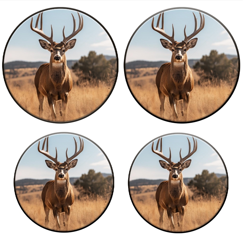 Bahomeck Electric Stove Burner Covers Set Of 4,Deer Standing In Tall Grass With Large Antlers Metal Gas Stove Burner Covers,Protecting Gas Stoves,8 Inch And 10 Inch