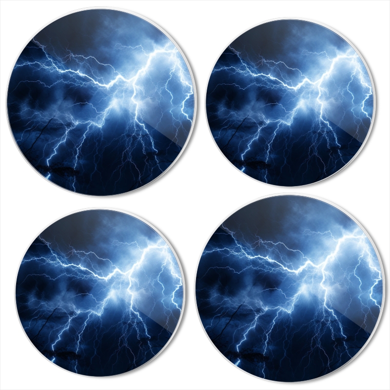 BaHomeck Electric Stove Burner Covers Set of 4,Round Metal Gas Stove Burner Covers 8 Inch and 10 Inch,Kitchen Decor,Dramatic Night Sky With Dark Clouds And Blue Lightning Bolts