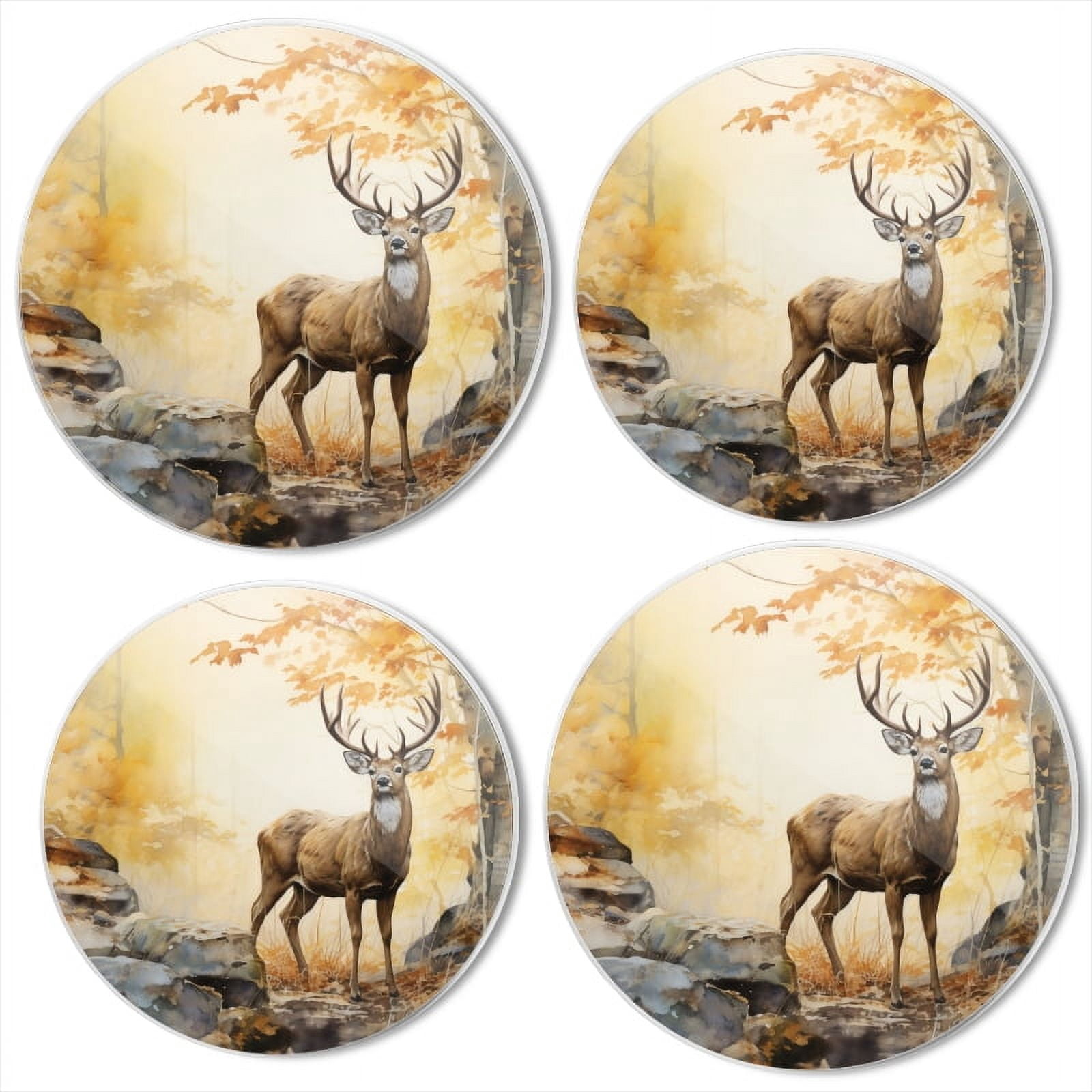 Bahomeck Electric Stove Burner Covers Set Of 4,Elegant White-Tailed Deer Standing In The Forest Metal Gas Stove Burner Covers,Protecting Gas Stoves,8 Inch And 10 Inch