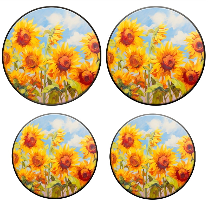 Bahomeck Electric Stove Burner Covers Set Of 4,Field Of Sunflowers Blossomed Under The Blue Sky Metal Gas Stove Burner Covers,Protecting Gas Stoves,8 Inch And 10 Inch