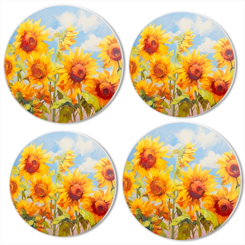 Bahomeck Electric Stove Burner Covers Set Of 4,Field Of Sunflowers Blossomed Under The Blue Sky Metal Gas Stove Burner Covers,Protecting Gas Stoves,8 Inch And 10 Inch