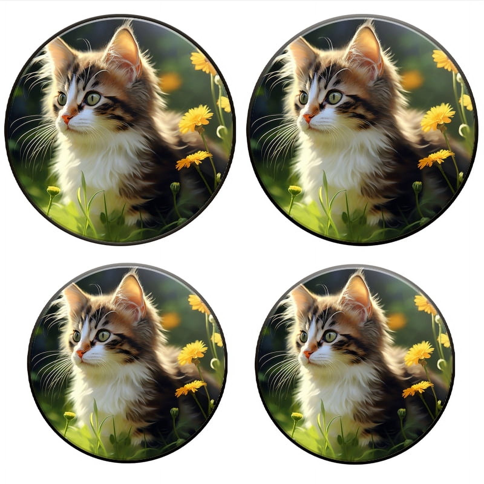Bahomeck Electric Stove Burner Covers Set Of 4,Fluffy Cat With Long Fur And Striking Green Eyes Metal Gas Stove Burner Covers,Protecting Gas Stoves,8 Inch And 10 Inch