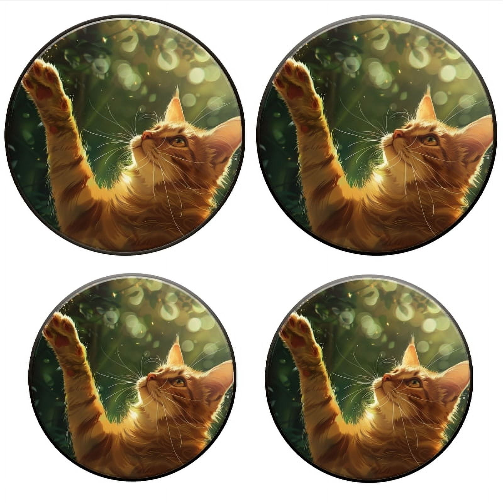 Bahomeck Electric Stove Burner Covers Set Of 4,Ginger Cat Reaching For Leaves In The Air Metal Gas Stove Burner Covers,Protecting Gas Stoves,8 Inch And 10 Inch