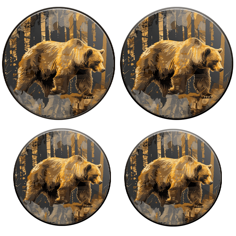 Bahomeck Electric Stove Burner Covers Set Of 4,Grizzly Bear Walking Through The Forest (2) Metal Gas Stove Burner Covers,Protecting Gas Stoves,8 Inch And 10 Inch