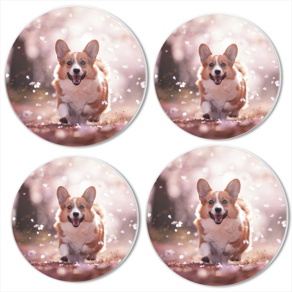 Bahomeck Electric Stove Burner Covers Set Of 4,Happy Corgi Dog Running ThroughCherry Blossom Forest Metal Gas Stove Burner Covers,Protecting Gas Stoves,8 Inch And 10 Inch