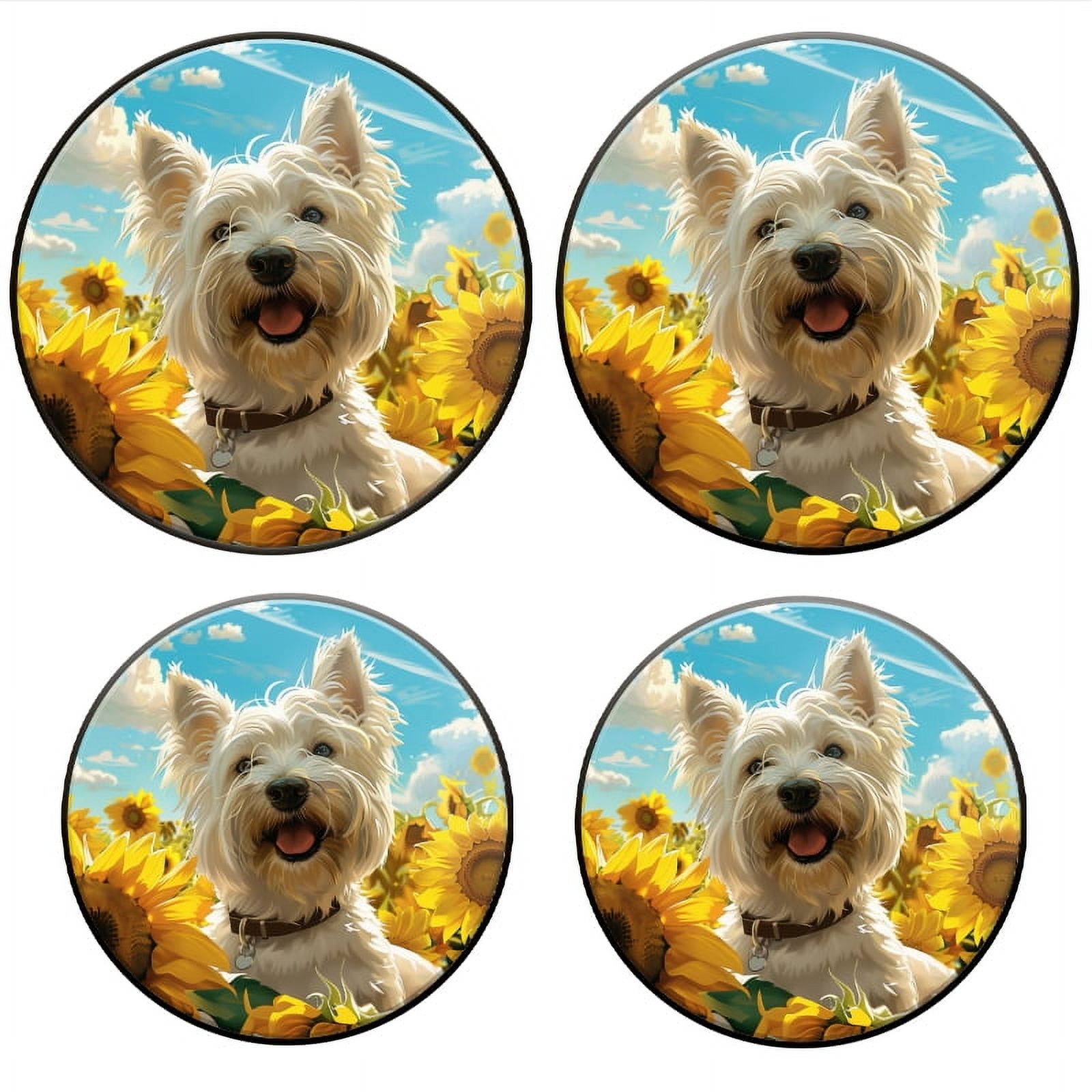 Bahomeck Electric Stove Burner Covers Set Of 4,Highland White Terrier Sits Amidst Sunflowers Metal Gas Stove Burner Covers,Protecting Gas Stoves,8 Inch And 10 Inch