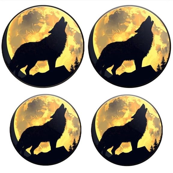 Bahomeck Electric Stove Burner Covers Set Of 4,Howling Wolf Silhouette Against The Backdrop Of Yellow Moon Metal Gas Stove Burner Covers,Protecting Gas Stoves,8 Inch And 10 Inch