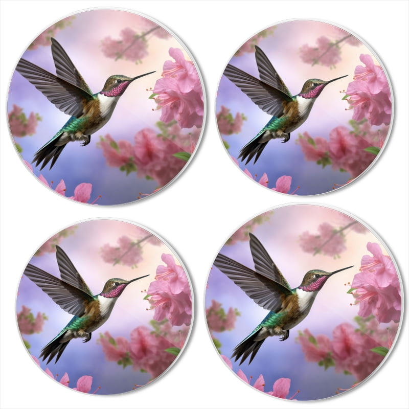 Bahomeck Electric Stove Burner Covers Set Of 4,Hummingbird Hovering Near Pink Azaleas Metal Gas Stove Burner Covers,Protecting Gas Stoves,8 Inch And 10 Inch