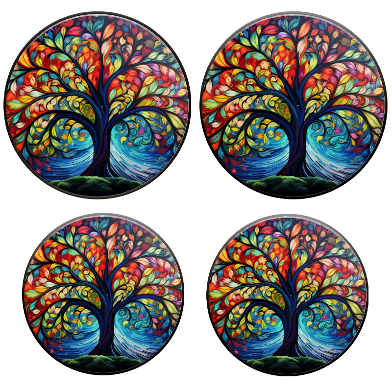 Bahomeck Electric Stove Burner Covers Set Of 4,Intricate Tree Of Life With Vibrant Swirling Leaves Metal Gas Stove Burner Covers,Protecting Gas Stoves,8 Inch And 10 Inch