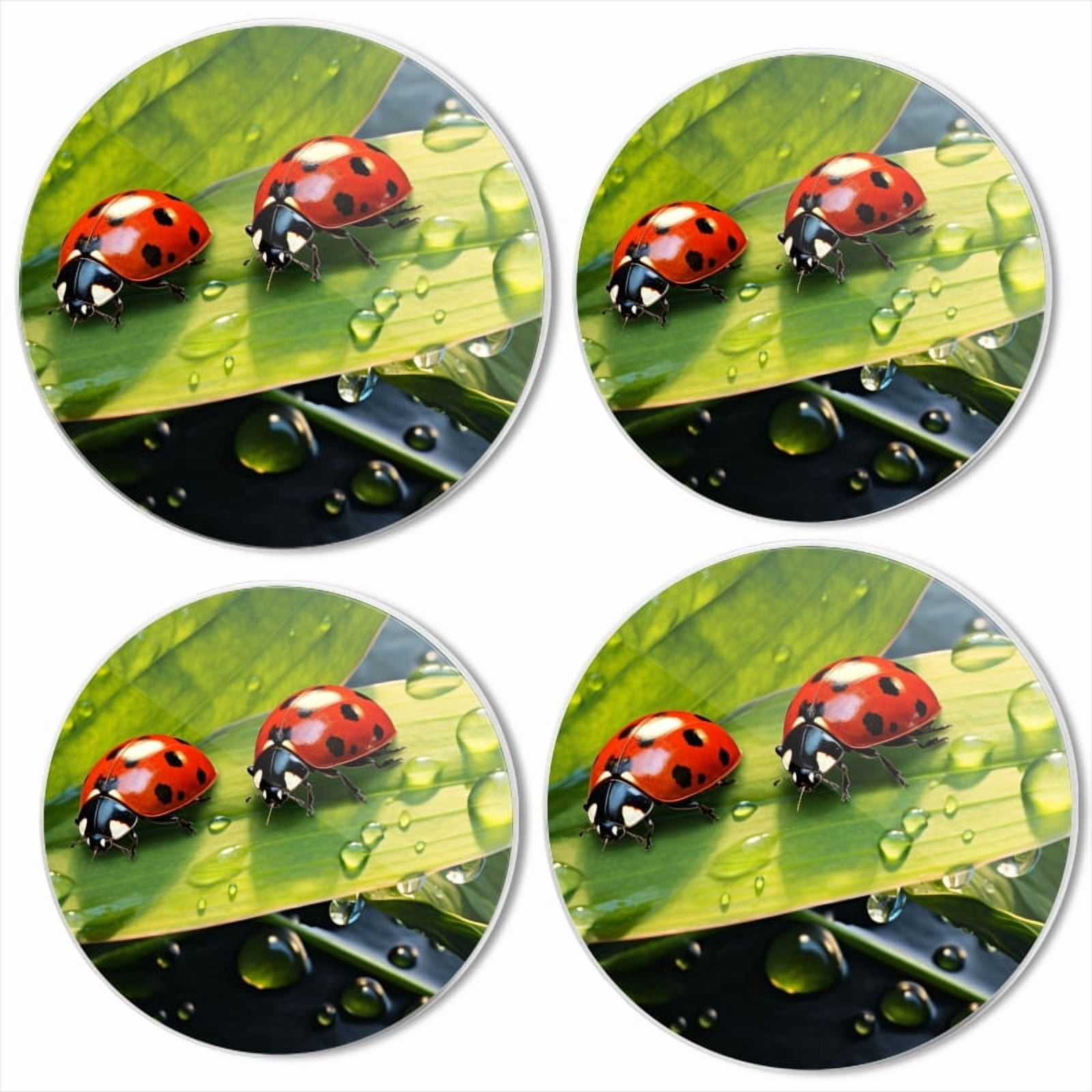 Bahomeck Electric Stove Burner Covers Set Of 4,Ladybugs On The Edge Of Green Leaf With Water Droplets Metal Gas Stove Burner Covers,Protecting Gas Stoves,8 Inch And 10 Inch