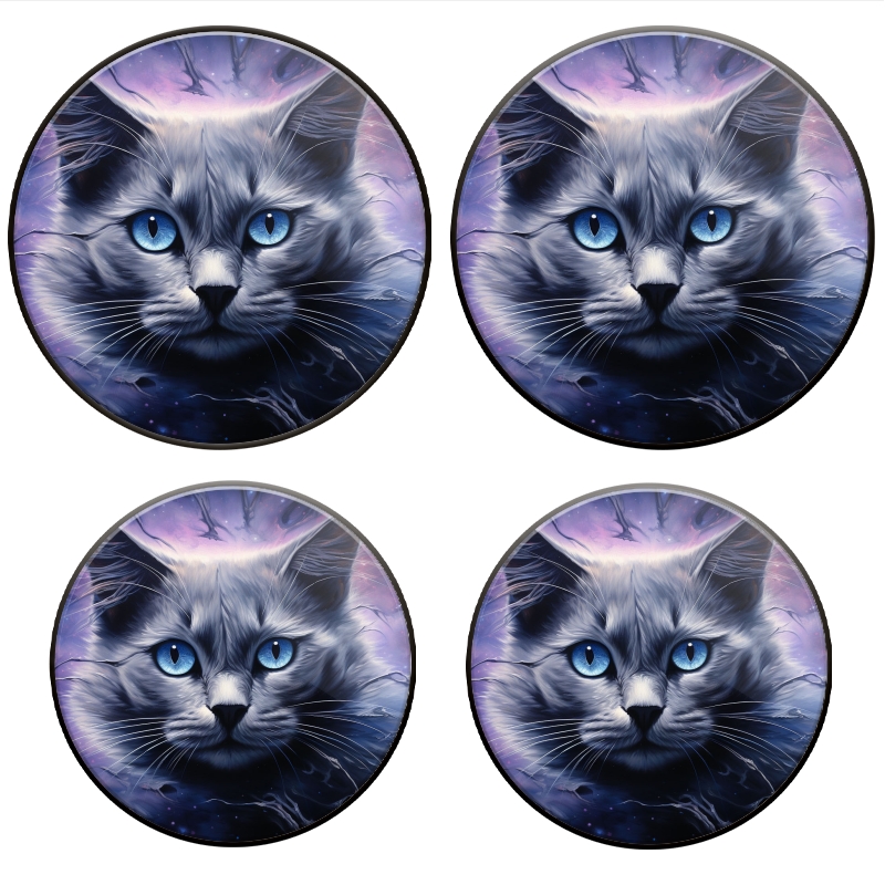 Bahomeck Electric Stove Burner Covers Set Of 4,Majestic Cat With Blue Eyes Set Against Stars And Galaxies Metal Gas Stove Burner Covers,Protecting Gas Stoves,8 Inch And 10 Inch