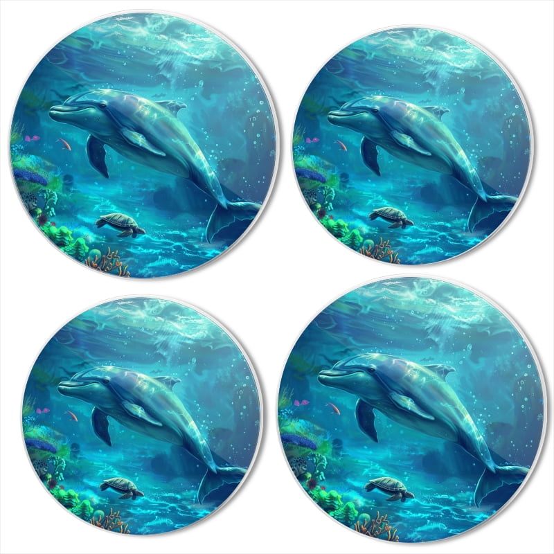 Bahomeck Electric Stove Burner Covers Set Of 4,Majestic Dolphin Gracefully Glides Metal Gas Stove Burner Covers,Protecting Gas Stoves,8 Inch And 10 Inch
