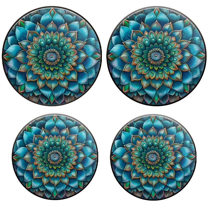 Bahomeck Electric Stove Burner Covers Set Of 4,Mandala With Lotus Flower In Turquoise And Blue Metal Gas Stove Burner Covers,Protecting Gas Stoves,8 Inch And 10 Inch