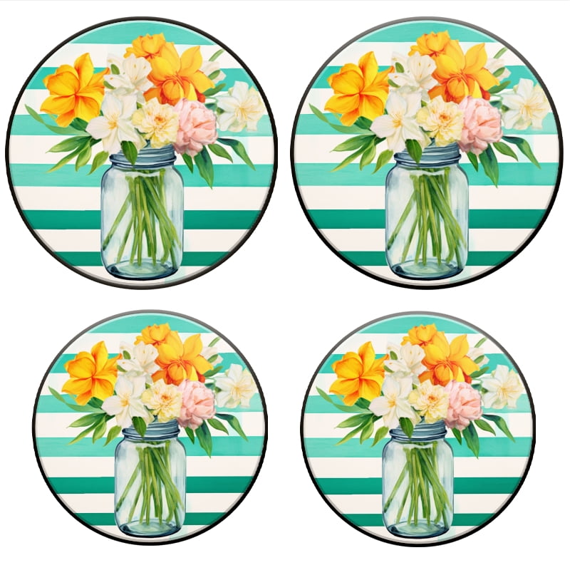 Bahomeck Electric Stove Burner Covers Set Of 4,Mason Jar Filled With Spring Flowers Metal Gas Stove Burner Covers,Protecting Gas Stoves,8 Inch And 10 Inch