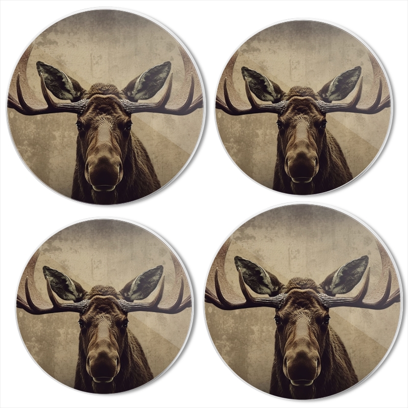 BaHomeck Electric Stove Burner Covers Set of 4,Round Metal Gas Stove Burner Covers 8 Inch and 10 Inch,Kitchen Decor,Moose With Large Antlers OnHead Stands In Front Of Old Wall
