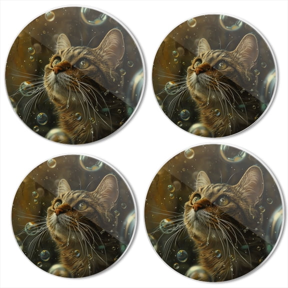 Bahomeck Electric Stove Burner Covers Set Of 4,Painting Of Shiny Cat In Bubbles Metal Gas Stove Burner Covers,Protecting Gas Stoves,8 Inch And 10 Inch