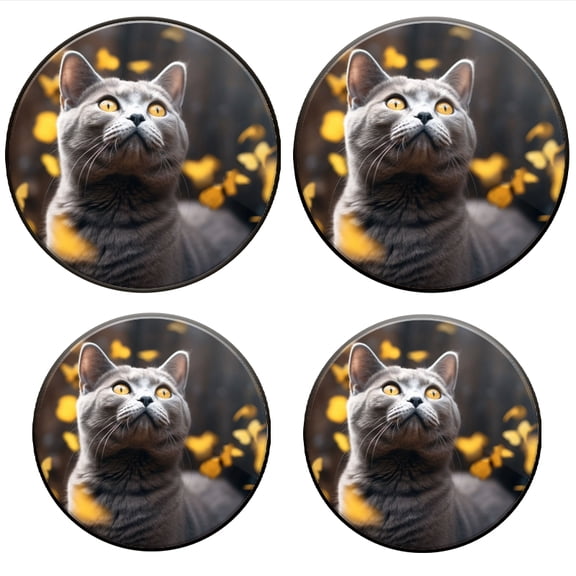 Bahomeck Electric Stove Burner Covers Set Of 4,Portrait Of British Shorthair Cat With Yellow Eyes Looking Up Metal Gas Stove Burner Covers,Protecting Gas Stoves,8 Inch And 10 Inch