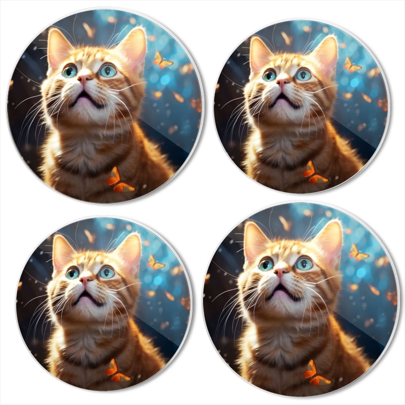 Bahomeck Electric Stove Burner Covers Set Of 4,Portrait Of Cute Ginger Cat With Blue Eyes Looking Up Metal Gas Stove Burner Covers,Protecting Gas Stoves,8 Inch And 10 Inch