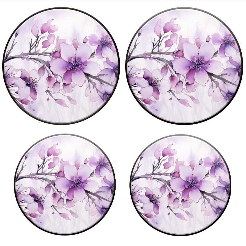 Bahomeck Electric Stove Burner Covers Set Of 4,Purple Cherry Blossoms With Delicate Brush Strokes Against White Background Metal Gas Stove Burner Covers,Protecting Gas Stoves,8 Inch And 10 Inch