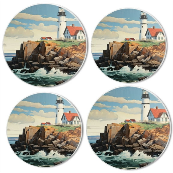 Bahomeck Electric Stove Burner Covers Set Of 4,Red Roof And White Walls On Top Of Brown Cliffs Metal Gas Stove Burner Covers,Protecting Gas Stoves,8 Inch And 10 Inch