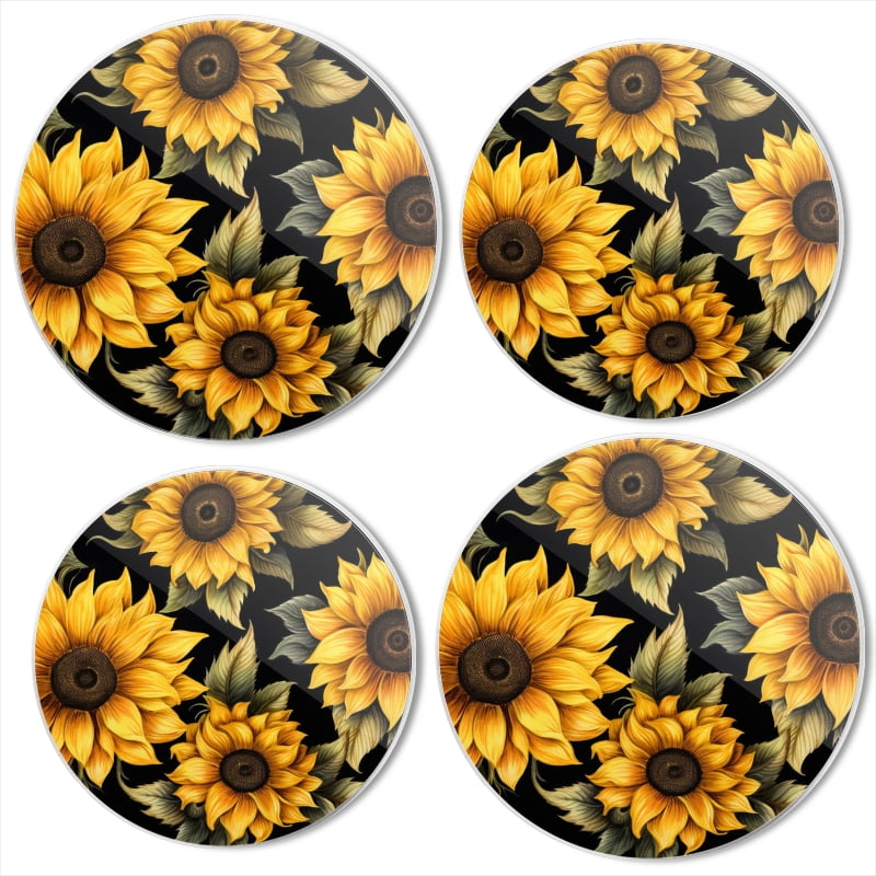 Bahomeck Electric Stove Burner Covers Set Of 4,Seamless Pattern Of Sunflowers On Black Background Metal Gas Stove Burner Covers,Protecting Gas Stoves,8 Inch And 10 Inch